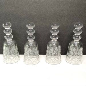 Vintage Rare Sliver/ Gray Floral Print Stem Round Shot Glasses Set of 4 New